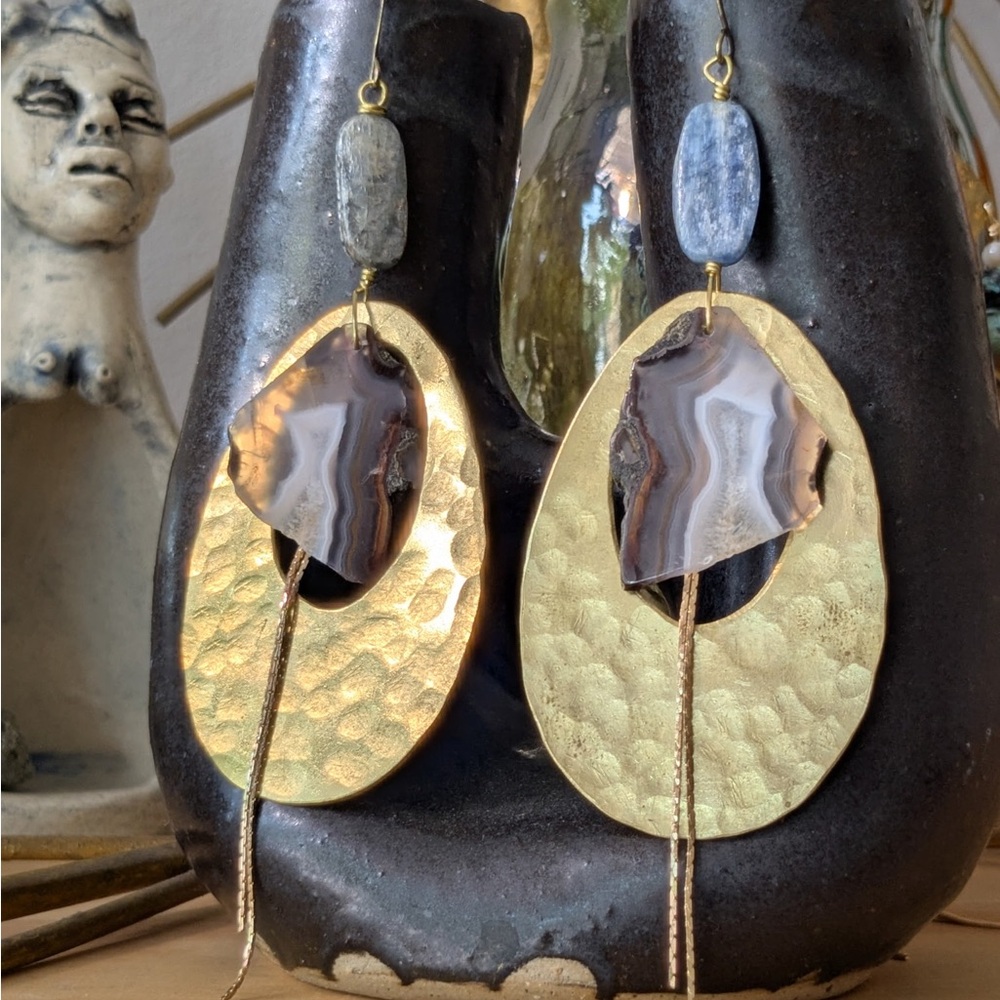 Elegant Gold and Gray Dangle Earrings